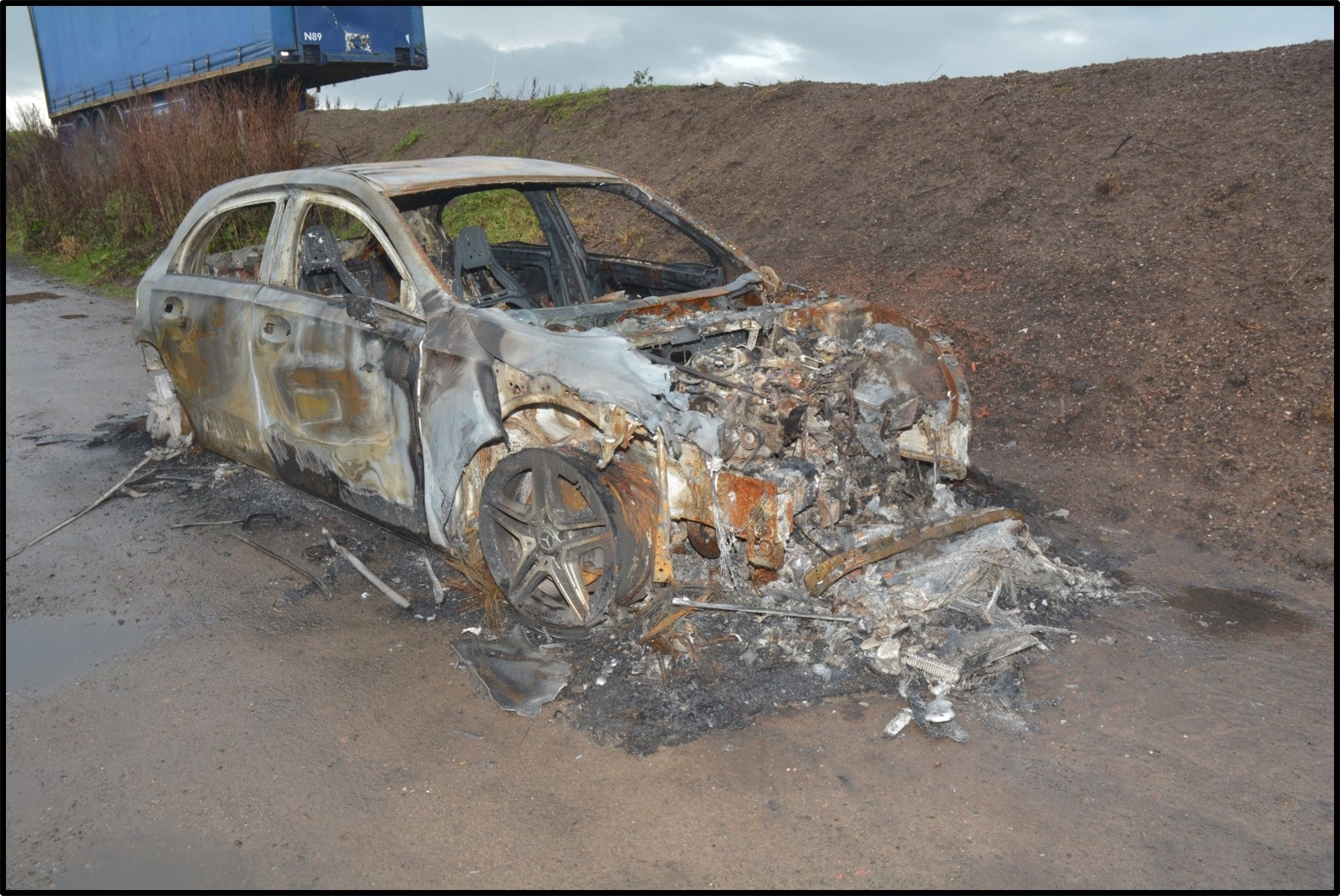 Burnt out Mercedes