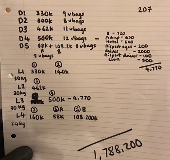 sheet of paper with courier instructions for drugs