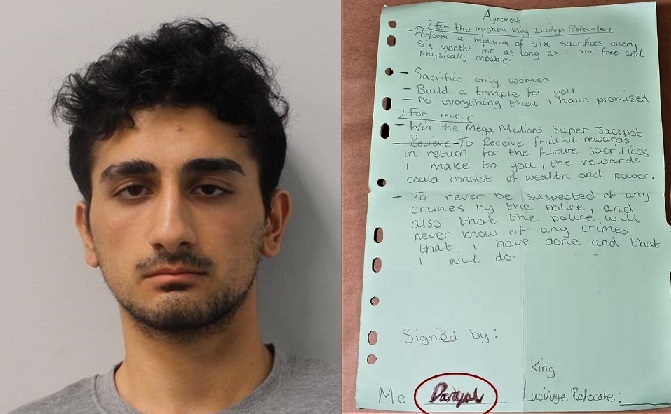Custody photo of Danyal Hussein and the 'agreement' that he wrote