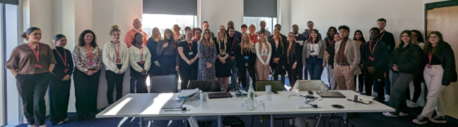 The group of students with Charlotte Caulton-Scott, Janine McKinney and Dominic Carrington