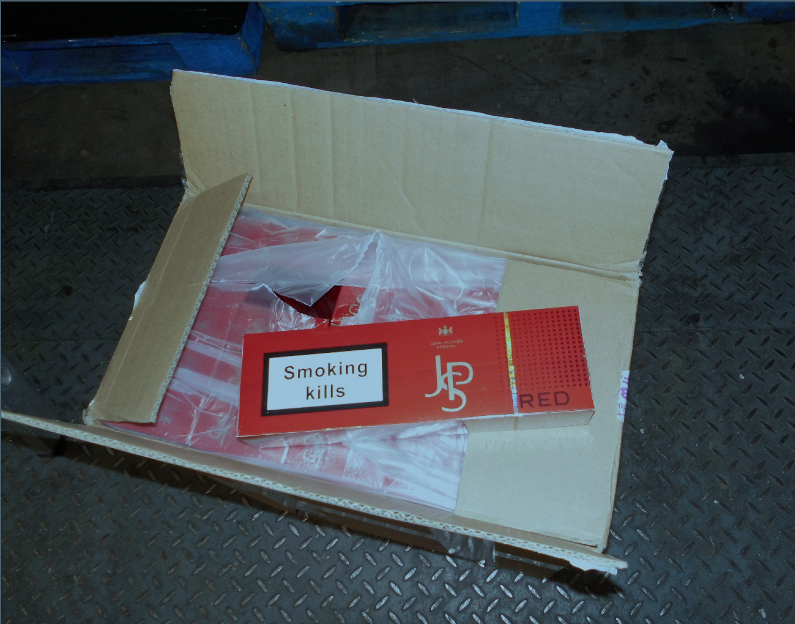 Photo of counterfeit cigarettes found in the lorry being driven by Timothy Goodlad. 