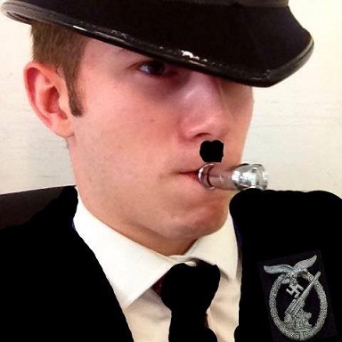 Benjamin Hannam with superimposed 'Hitler' moustache