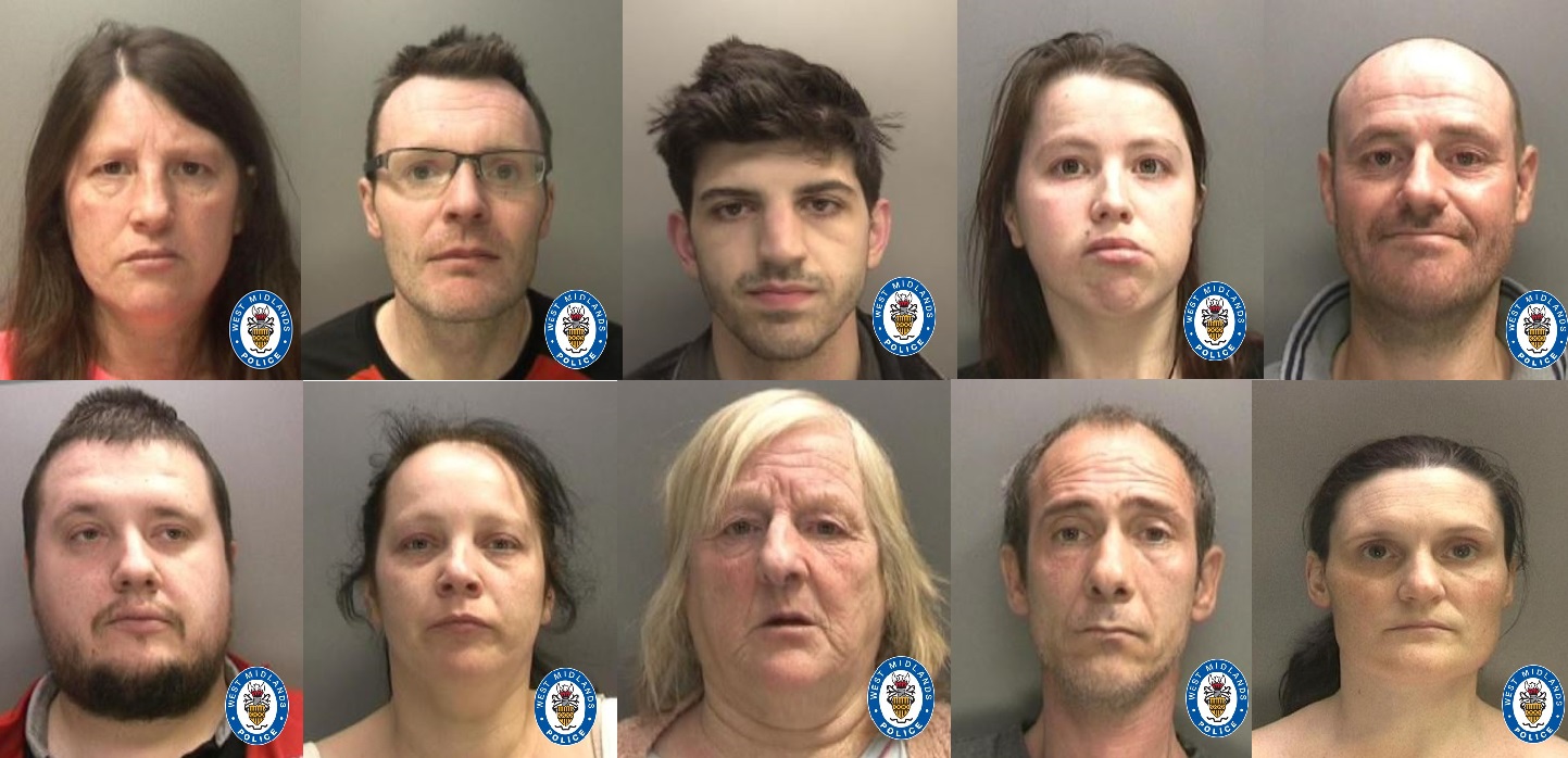 Police custody photos of ten of those convicted: Anne Marie-Clare, James Evans, Jason Evans, Kirsty Webb, Lee Webb, Mark Smith, Natasha Webb, Pam Howells, Phillip Wellington and Tracey Baker
