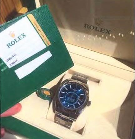 Rolex watch purchased by Ranhawa using ill-gotten gains from fake car sales scams