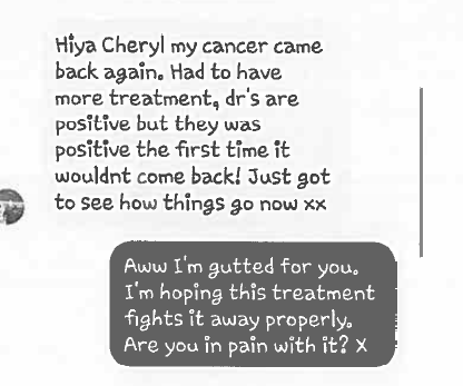 Toni Standen claiming that her cancer had come back