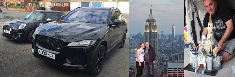 Cars bought by Lee Hickinbottom, Hickinbottom and Tabatha Knott on holiday in New York, some of the £1,500-worth of Lego bought by Hickinbottom