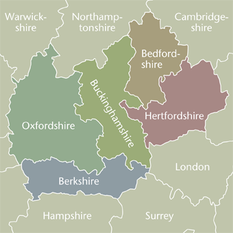 Bedfordshire berkshire buckinghamshire hertfordshire and oxfordshire