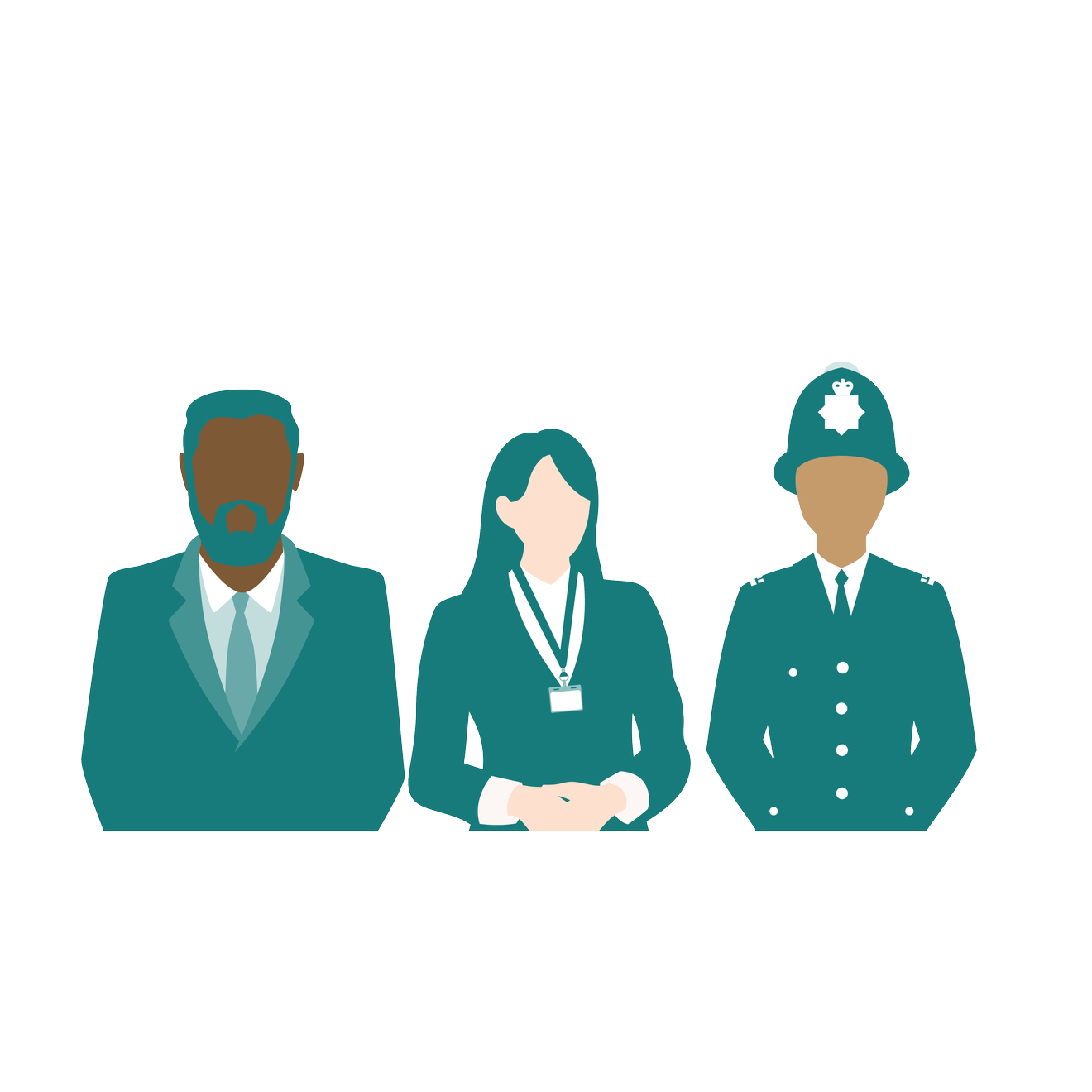 A man in a suit, a smartly dressed woman and a police officer