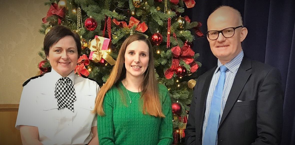 DCC Louisa Rolfe, domestic abuse survivor Lucy and DPP Max Hill