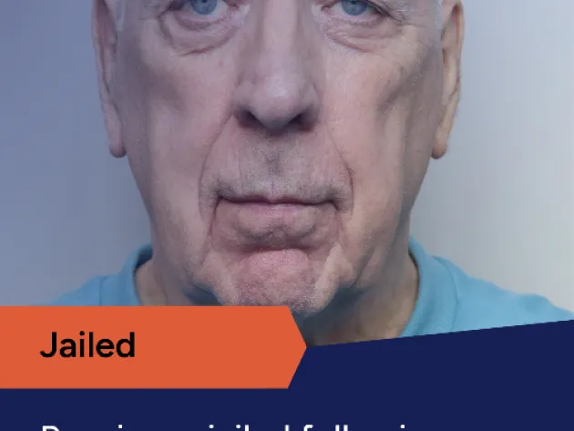 Graphic that reads Pensioner jailed following a decade of sexually abusing boys in the 90s